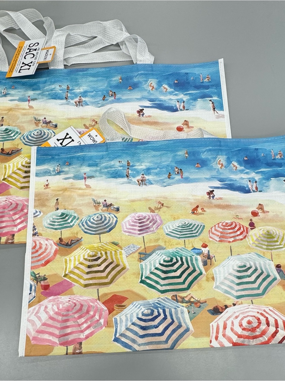 Striped Beach Umbrella Print Travel Tote Bag - Multicolor. 2 Pack